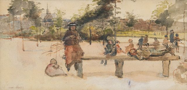 Israels I.L.  | A day in the Oosterpark, Amsterdam, watercolour on paper 24.5 x 49.3 cm, signed l.l.