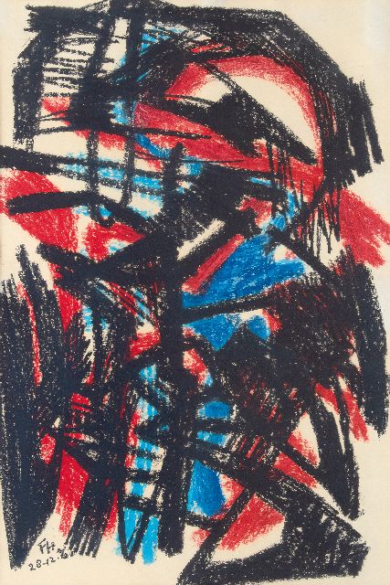 Frieda Hunziker | Composition no. 3, wax crayons on paper, 75.0 x 45.5 cm, signed l.l. with initials and dated 28-12-'61