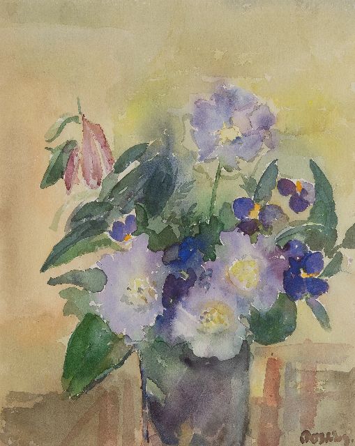 Jeanne Bieruma Oosting | Flower still life, watercolour on paper, 41.5 x 33.5 cm, signed l.r.