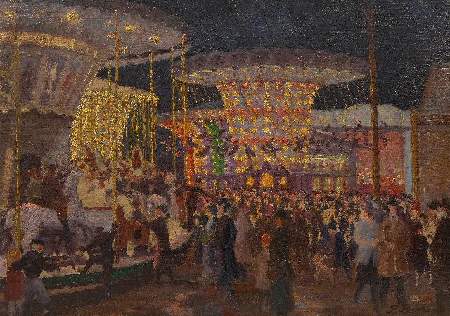 Paul Buchholz | An evening at the annual fair, oil on cardboard, 34.5 x 48.5 cm, signed l.r. and painted ca. 1920