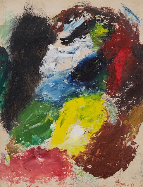 Eugène Brands | Composition, oil on paper laid down on canvas, 31.8 x 24.5 cm, signed l.r. and dated '64
