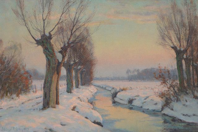 Meijer J.  | Snowy landscape at dawn, oil on canvas 40.5 x 59.5 cm, signed l.r.