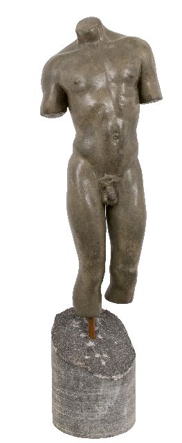 Teun van Staveren | Male nude, aluminium cement, 75.5 x 15.5 cm, signed with monogram on lower leg and dated '08