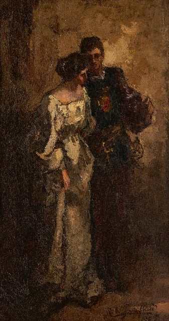 Rob Graafland | On the way to the ball, oil on canvas laid down on panel, 38.6 x 21.3 cm, signed l.r. and dated 1905