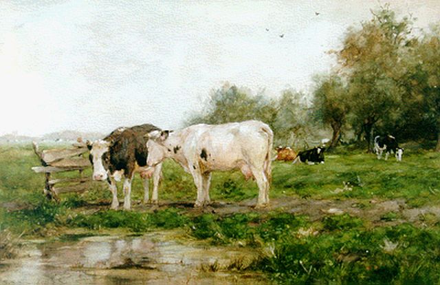 Adriaan Groenewegen | Cattle in a meadow, watercolour and gouache on paper, 34.5 x 52.0 cm, signed l.l.