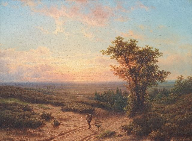 Cornelis Lieste | An evening walk on the heath, oil on panel, 35.0 x 46.1 cm, signed l.r.