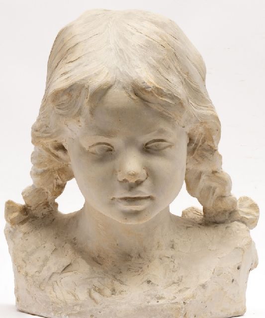 Onbekend | Bust of a girl, plaster, 35.7 x 26.3 cm
