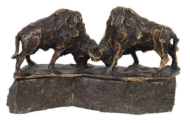 Jits Bakker | Two bisons, bronze, 15.5 x 25.0 cm, signed on the base