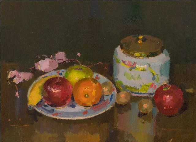 Frits Verdonk | Still life with a tobacco jar and fruit, oil on canvas laid down on board, 36.5 x 49.4 cm