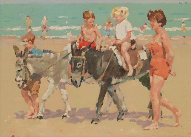 Frits Verdonk | Donkey ride along the beach, oil on canvas, 34.0 x 46.8 cm, signed l.r.