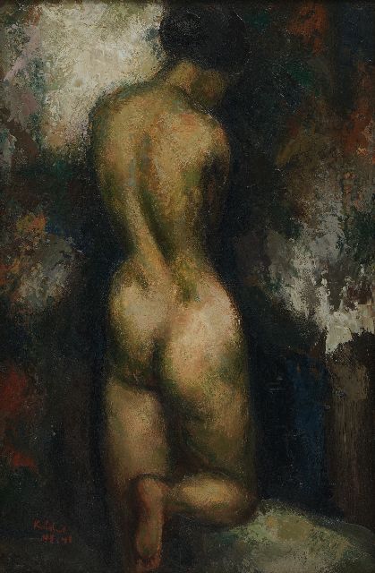 Kelder A.B.  | Nude seen from behind, oil on panel 36.2 x 24.1 cm, signed l.l. and dated 45-46