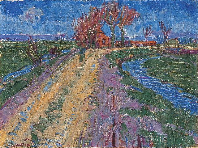 Johan Dijkstra | A country road by Beijum, oil on canvas, 28.0 x 37.5 cm, signed l.l. and painted between 1929-1931