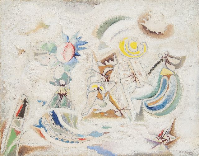 Ouborg P.  | Dynamic lightness, oil on canvas 50.2 x 64.5 cm, signed l.r. and painted circa 1949