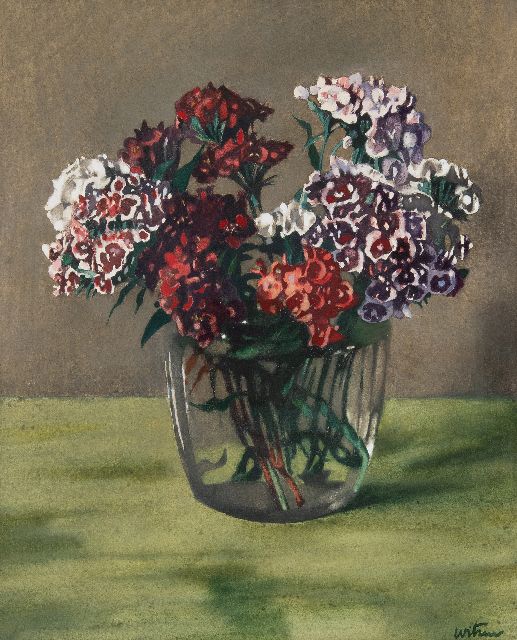 Willem Witsen | Sweet Williams in a glass vase, watercolour on paper, 42.5 x 34.5 cm, signed l.r.