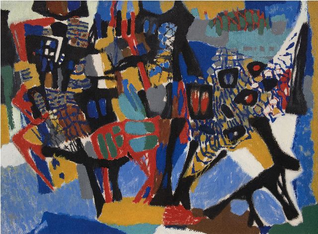 Frieda Hunziker | Animals IV, oil on canvas, 99.5 x 134.6 cm, signed on the stretcher and painted in 1955