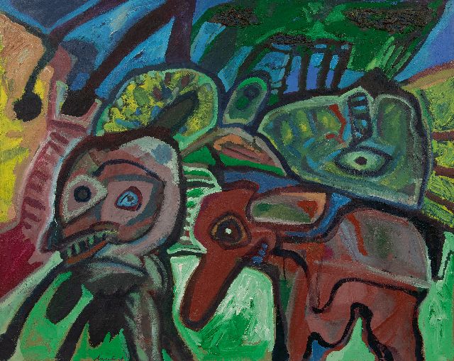 Lucebert | Uit het hooi (Out of the hay), oil on canvas, 80.0 x 100.0 cm, signed l.l. and dated '76