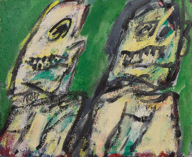 Sierhuis J.A.  | Two figures, tempera and oil on canvas 69.6 x 85.3 cm, signed l.l. and dated '66
