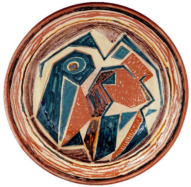 Frieda Hunziker | Ceramic bowl with composition, glazed pottery, 34.2 x 34.2 cm