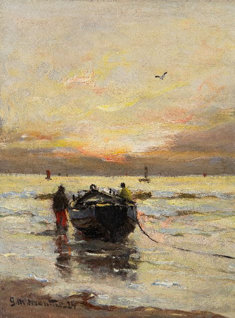 Morgenstjerne Munthe | Evening mood at the beach, oil on painter's board, 20.0 x 14.9 cm, signed l.l. and dated '24