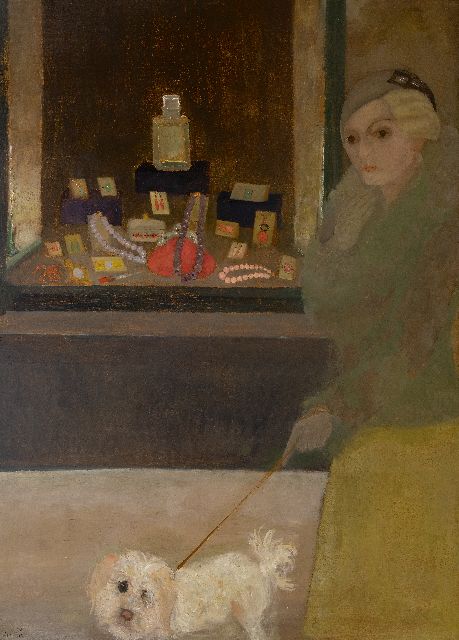 Sorella | Sorella in front of a shop window, oil on canvas, 139.0 x 100.0 cm, signed l.l. and dated '33
