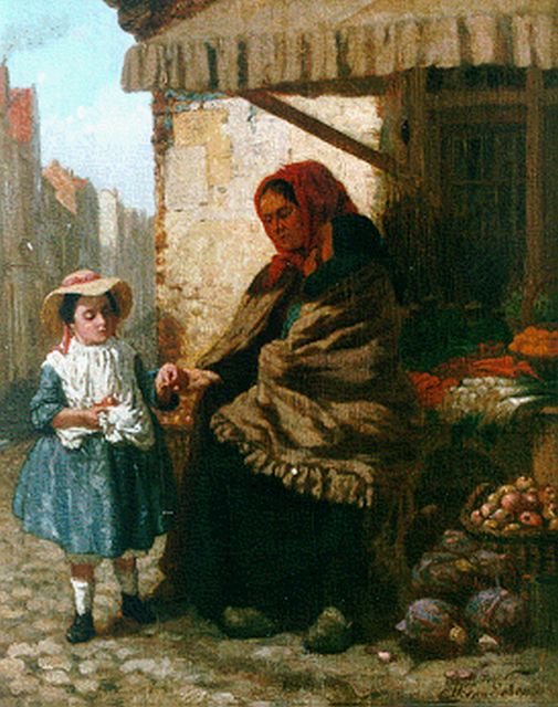 Seben H. van | Selling vegetables, oil on canvas 40.0 x 32.5 cm, signed l.r.