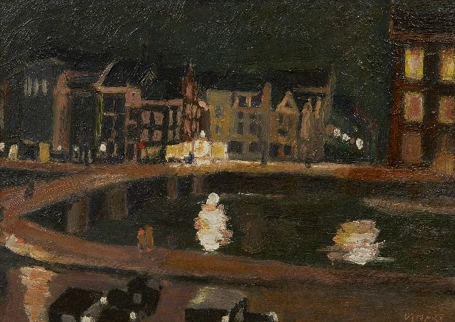 Kees Maks | The Rokin, Amsterdam, by night, oil on board, 23.0 x 32.2 cm, signed l.r.