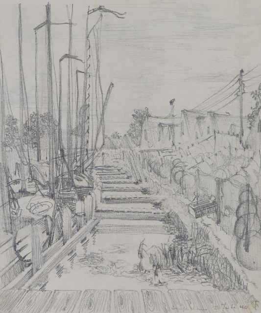 Frieda Hunziker | Houses along the water, Durgerdam, pencil on paper laid down on cardboard, 40.8 x 32.6 cm, dated 23 'Juli' 40