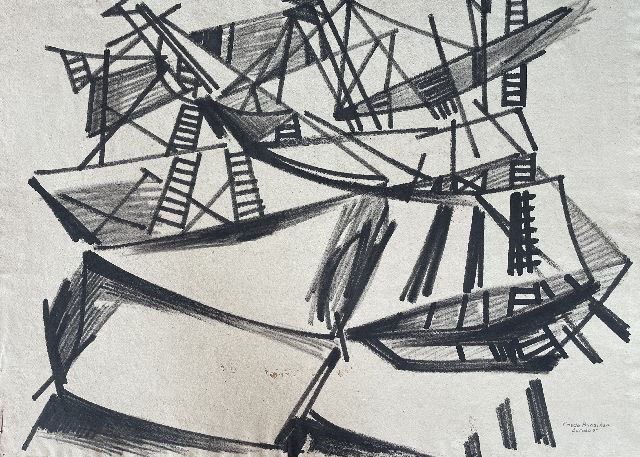 Frieda Hunziker | Curaçao; on the reverse: Composition, pencil, ink and black chalk on paper, 57.5 x 79.2 cm, signed l.r. and executed ca. 1952