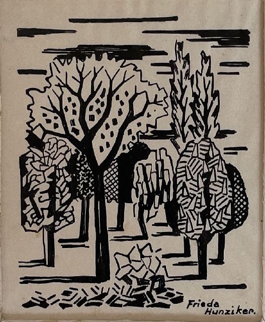 Frieda Hunziker | Trees, ink on paper, 11.0 x 9.0 cm, signed l.r. and executed ca. 1942