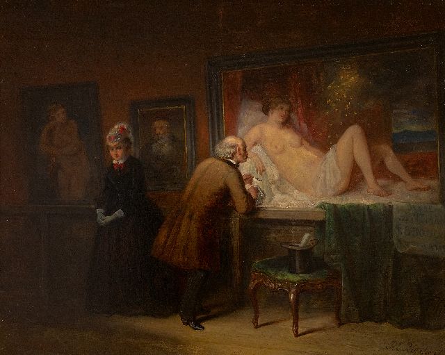 Henricus Engelbertus Reijntjens | Admiring Danaë, oil on canvas, 32.2 x 39.8 cm, signed l.r.