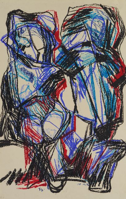 Frieda Hunziker | Study for 'Two Figures', wax crayons on paper, 78.5 x 49.9 cm, signed l.l. with initials and dated 10-12-'61