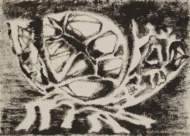 Frieda Hunziker | Organic composition, ink on paper, 39.1 x 56.4 cm, signed on the reverse and dated '53