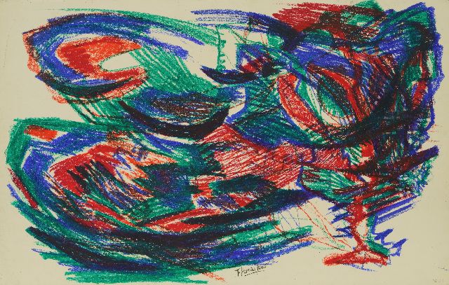 Frieda Hunziker | Composition, wax crayons on paper, 50.0 x 78.5 cm, signed l.c.