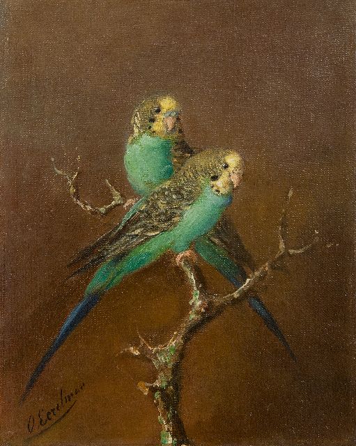 Otto Eerelman | Two parakeets, oil on painter's board, 30.4 x 23.7 cm, signed l.l. and no frame