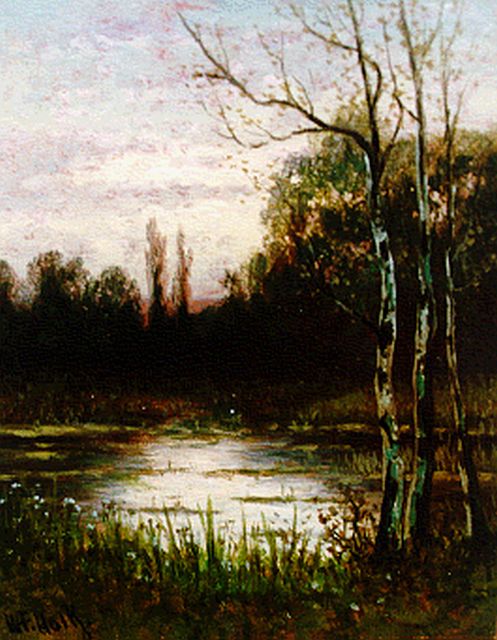 Willem Frederik Hulk | A forest pond, oil on panel, 12.7 x 10.3 cm, signed l.l.