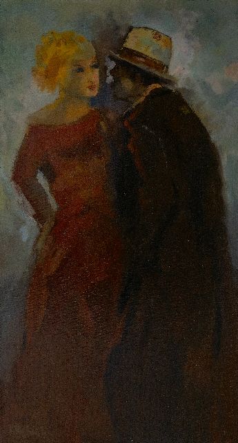Jan Rijlaarsdam | An intimate conversation, oil on canvas, 80.6 x 45.5 cm, signed l.l.