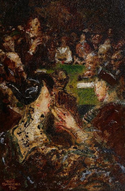 Martin Monnickendam | Meeting in Arti et Amicitiae with the painter Huib Luns speaking, oil on board, 41.0 x 61.0 cm, signed l.l. and dated 1934