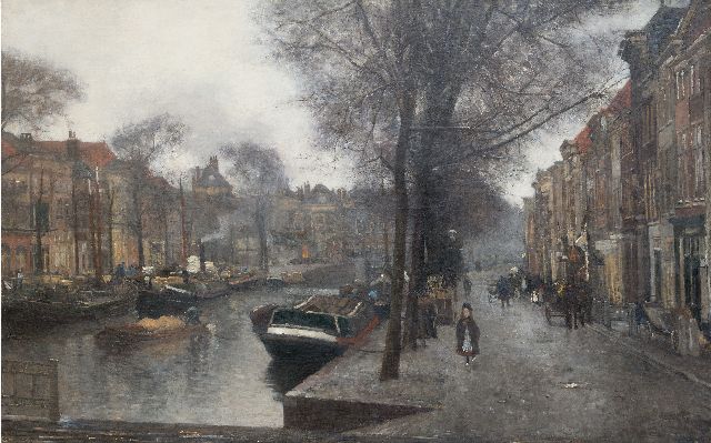 Floris Arntzenius | The Bierkade in The Hague, seen from the Wagenbrug towards the Spui, oil on canvas, 126.4 x 201.3 cm, signed l.r.