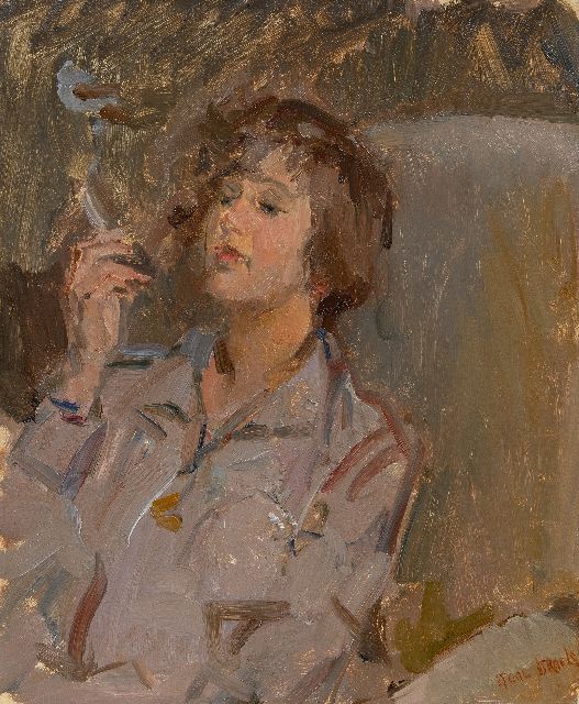 Isaac Israels | Woman with cigarette, oil on canvas, 46.2 x 38.2 cm, signed l.r.