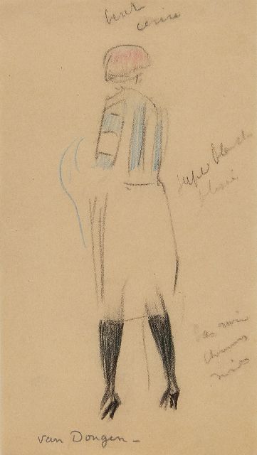 Kees van Dongen | Femme de dos, black and coloured chalk on paper, 20.8 x 11.7 cm, signed l.c.