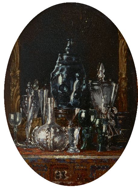 Alexander Hugo Bakker Korff | Verreries, oil on panel, 16.5 x 12.0 cm, signed l.r. with initials and in full on a label on the r and dated 1875 on a label on the reverse
