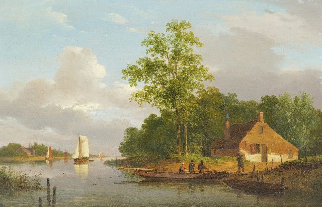 Andreas Schelfhout | The foot ferry, oil on panel, 32.8 x 49.5 cm, painted ca. 1820