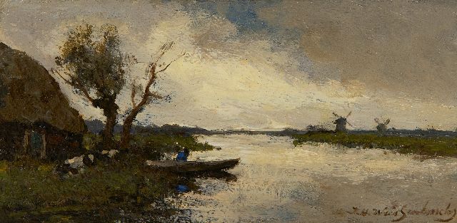 Jan Hendrik Weissenbruch | Polder landscape in showery weather, oil on panel, 9.9 x 20.0 cm, signed l.r.