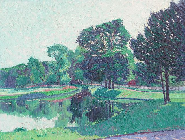 Wim Schuhmacher | Park landscape with pond, oil on canvas, 47.8 x 62.9 cm, signed l.r. and painted ca. 1915