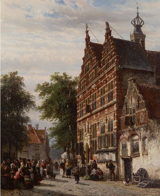 Cornelis Springer | The Town Hall of Naarden on the Marktstraat, oil on panel, 51.6 x 42.0 cm, signed l.r. and dated 1863