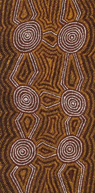 Morris Gibson Tjapaltjarri | Tingari stories, oil on canvas, 91.0 x 46.0 cm, signed on the reverse