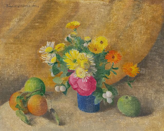 Sarika Góth | Still life with flowers in blue vase, oil on canvas, 40.1 x 50.0 cm, signed u.l. and dated 1986