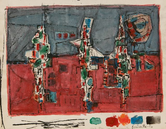 Corneille | Nuit d'été (Summer night), ink and gouache on paper, 37.5 x 48.2 cm, signed l.r. and dated '56