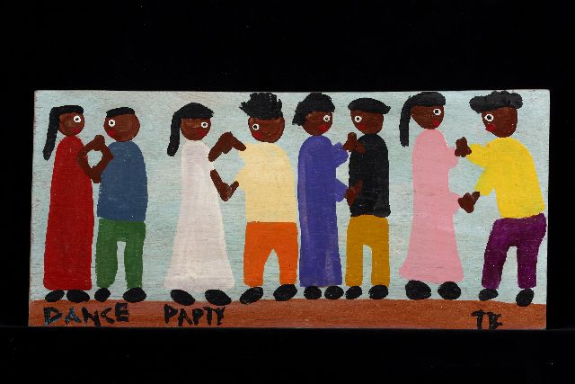 Tim Brown | Dance party, acrylic on panel, 26.2 x 55.7 cm, signed l.r. with initials