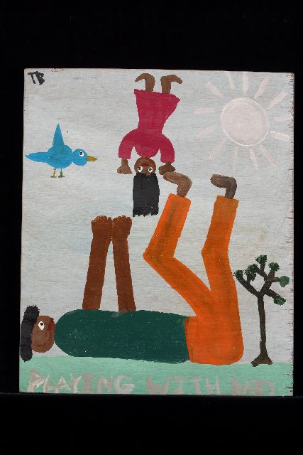 Tim Brown | Playing with baby, acrylic on panel, 45.0 x 37.7 cm, signed u.l. with initials